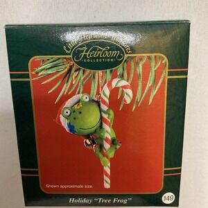 CARLTON LITTLE HEIRLOOM  "TREE FROG" ORNAMENT FROG W CANDY CANE RARE VTG‎ DV114